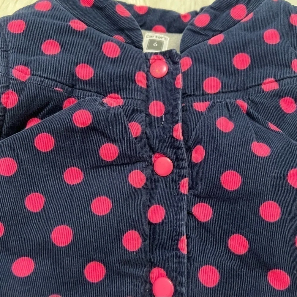 Carter's Baby Girls Sz 6 Months Sleeveless Vest Snap Up Navy Blue Pink Polka Dot